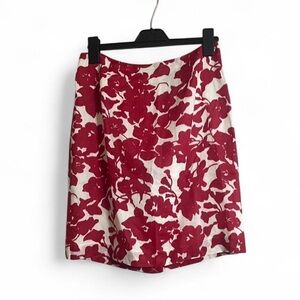 Ann Taylor Skirt Sz 12P Floral Lipstick Red/White Back Slit Office/Work Wear